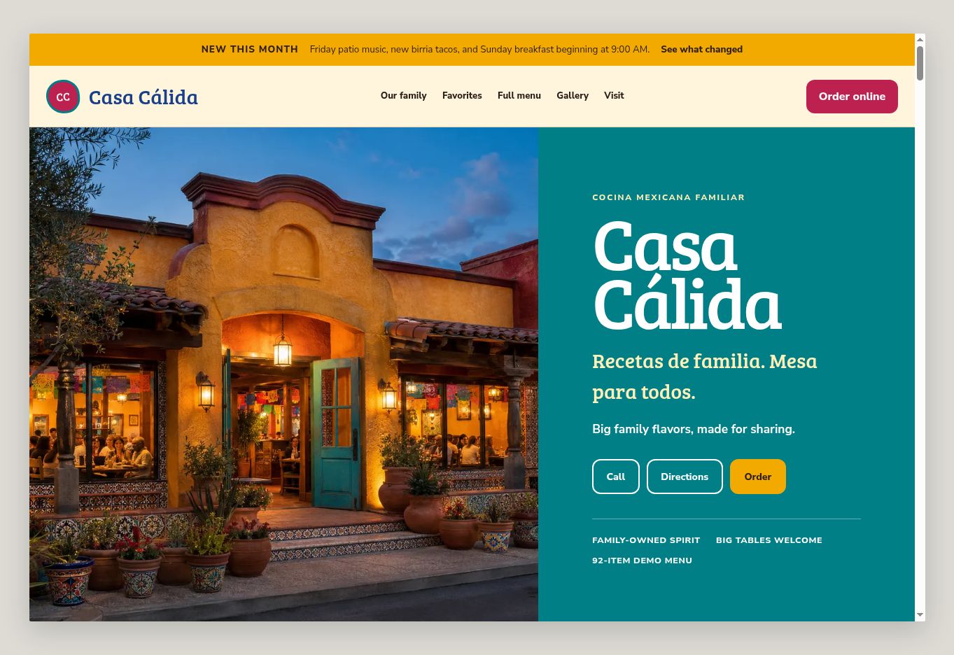 Casa Cálida Website + Monthly Updates desktop screenshot
