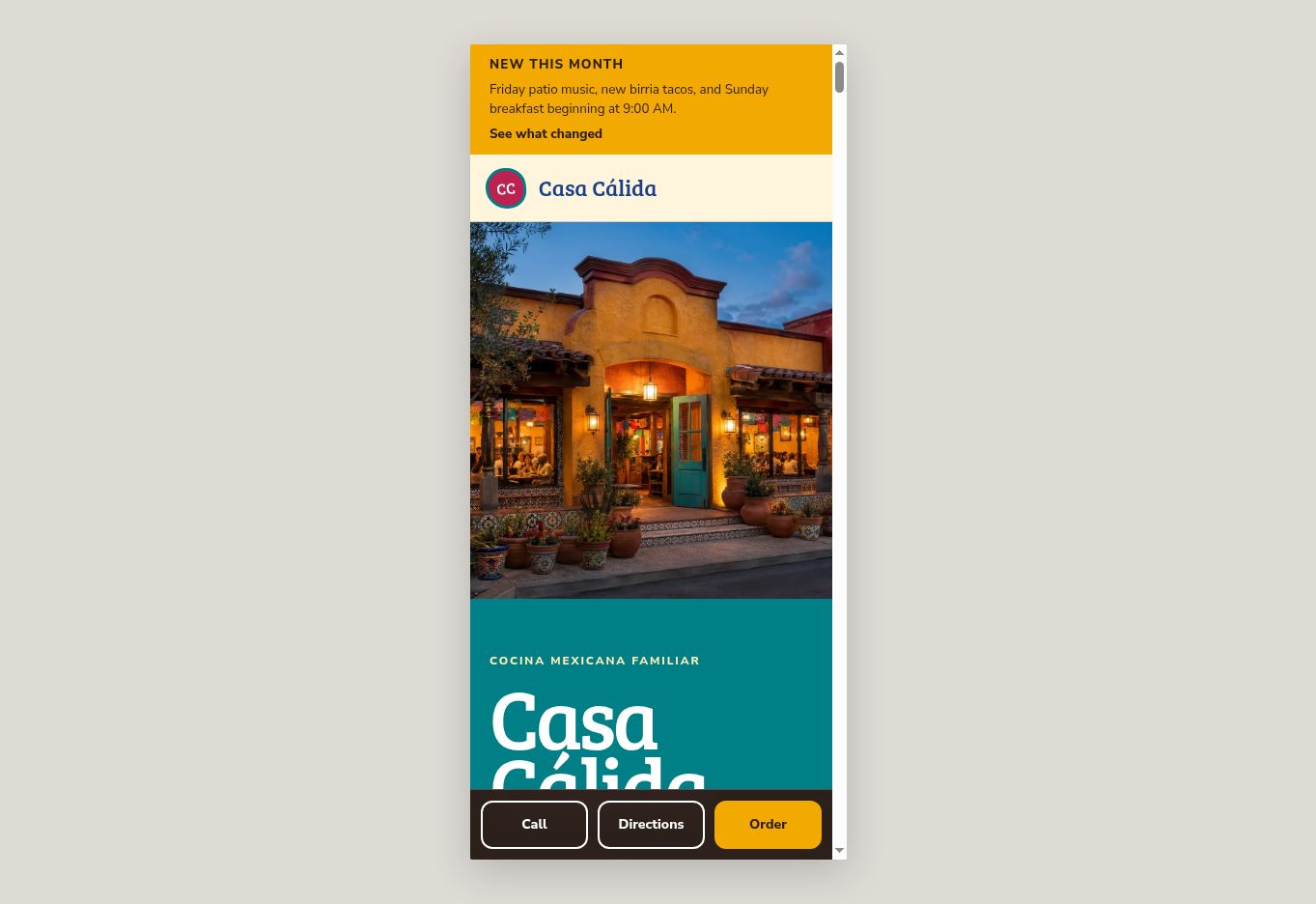 Casa Cálida Website + Monthly Updates mobile screenshot